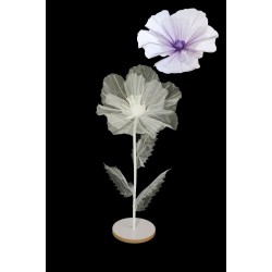 Lot de 6 - Petit coquelicot artificiel organza sur socle bois D. 40 cm, 100 cm - violet crème 