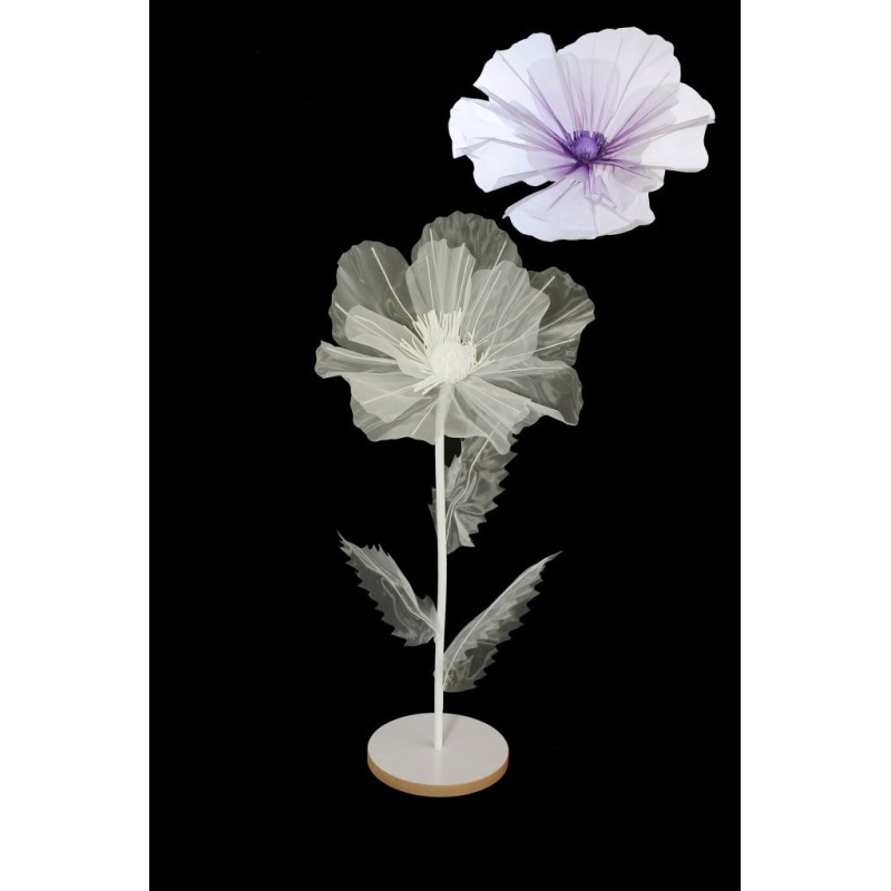 Lot de 6 - Petit coquelicot artificiel organza sur socle bois D. 40 cm, 100 cm - violet crème 