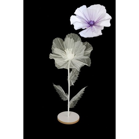 Lot de 6 - Petit coquelicot artificiel organza sur socle bois D. 40 cm, 100 cm - violet crème 