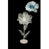 Lot de 6 - Petit coquelicot artificiel organza sur socle bois D. 40 cm, 100 cm - bleu crème 