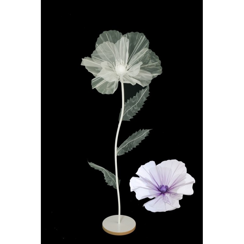 Lot de 6 - Coquelicot artificiel moyen organza sur socle bois D. 50 cm, 140 cm - violet crème 
