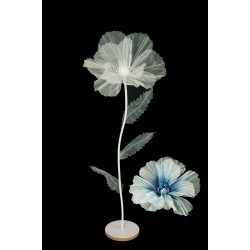 Lot de 6 - Coquelicot artificiel moyen organza sur socle bois D. 50 cm, 140 cm - bleu crème 