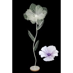 Lot de 6 - Grand coquelicot artificiel organza sur socle bois D. 60 cm, 170 cm - violet crème 