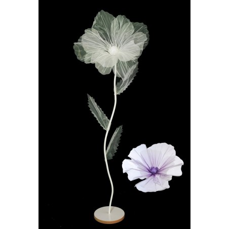 Lot de 6 - Grand coquelicot artificiel organza sur socle bois D. 60 cm, 170 cm - violet crème 