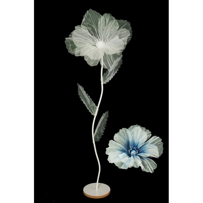 Lot de 6 - Grand coquelicot artificiel organza sur socle bois D. 60 cm, 170 cm - bleu crème 
