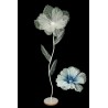 Lot de 6 - Grand coquelicot artificiel organza sur socle bois D. 60 cm, 170 cm - bleu crème 