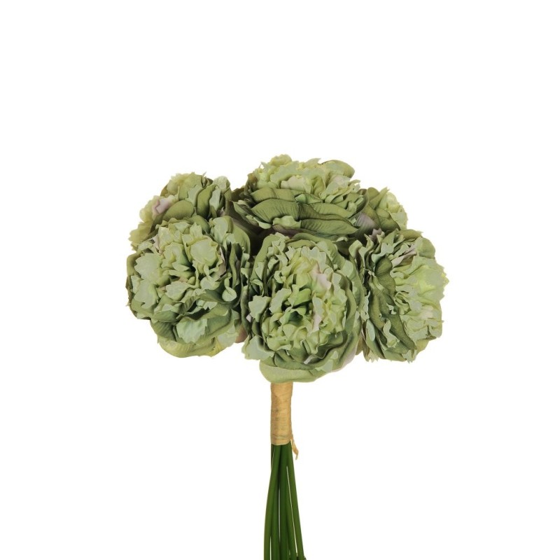 Lot de 12 - Bouquet artificiel de pivoines X7 sur socle raphia, 34 cm - vert sauge 
