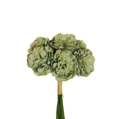 Lot de 12 - Bouquet artificiel de pivoines X7 sur socle raphia, 34 cm - vert sauge 