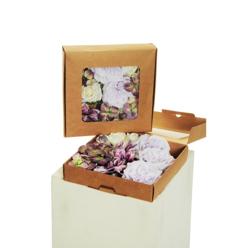 Lot de 12 - Jardinière artificielle de fleurs mélangées X12, 25 x 25 cm - crème lavande violet 
