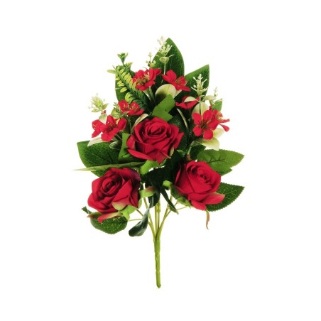 Lot de 12 - Demi-buisson artificiel de boutons de rose X6, 34 cm - rouge 
