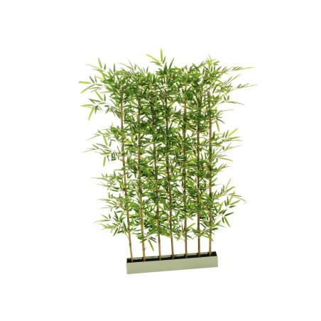 Lot de 2 - Clôture artificielle de bambou toucher réel avec troncs naturels sur socle métal, 150 cm - vert 