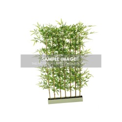 Lot de 2 - Clôture artificielle de bambou toucher réel avec troncs naturels sur socle métal, 180 cm - vert 
