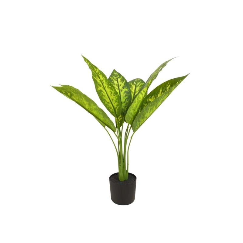 Lot de 4 - Plante artificielle dieffenbachia toucher réel en pot, 70 cm - vert jaune 