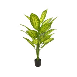 Lot de 4 - Plante artificielle dieffenbachia toucher réel en pot, 120 cm - vert jaune 