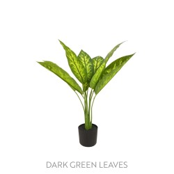 Lot de 4 - Plante artificielle dieffenbachia toucher réel en pot, 70 cm - vert foncé 