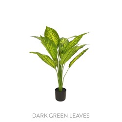 Lot de 4 - Plante artificielle dieffenbachia toucher réel en pot, 90 cm - vert foncé 