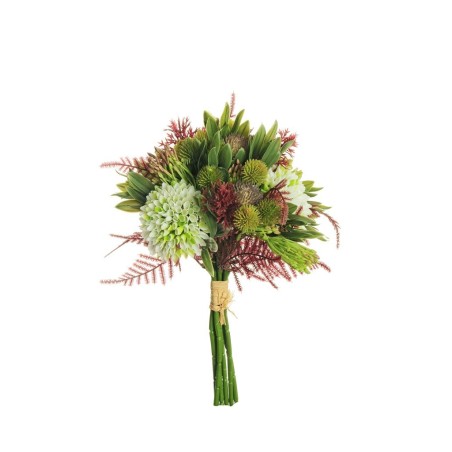 Lot de 12 - Bouquet artificiel avec fleurs gomphrena X6, 35 cm - blanc vert 