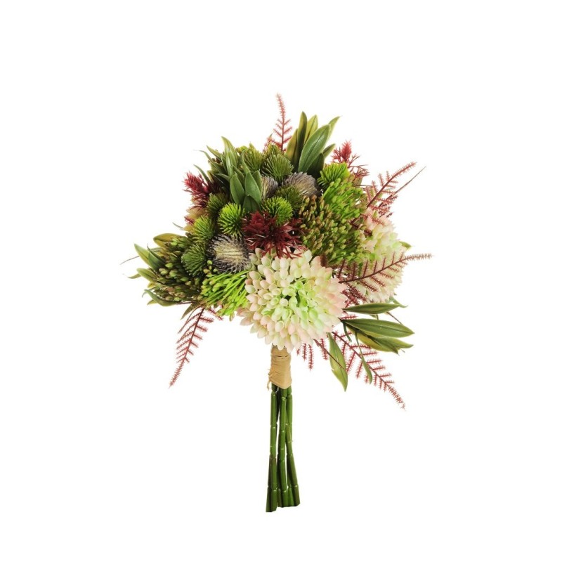 Lot de 12 - Bouquet artificiel avec fleurs gomphrena X6, 35 cm - rose clair blanc 