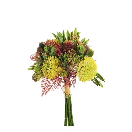 Lot de 12 - Bouquet artificiel avec fleurs gomphrena X6, 35 cm - jaune 