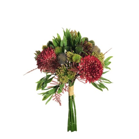 Lot de 12 - Bouquet artificiel avec fleurs gomphrena X6, 35 cm - bordeaux 