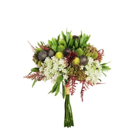 Lot de 12 - Bouquet artificiel avec fleurs boules de neige X6, 33 cm - blanc 