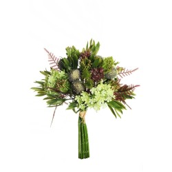 Lot de 12 - Bouquet artificiel avec fleurs boules de neige X6, 33 cm - vert clair 
