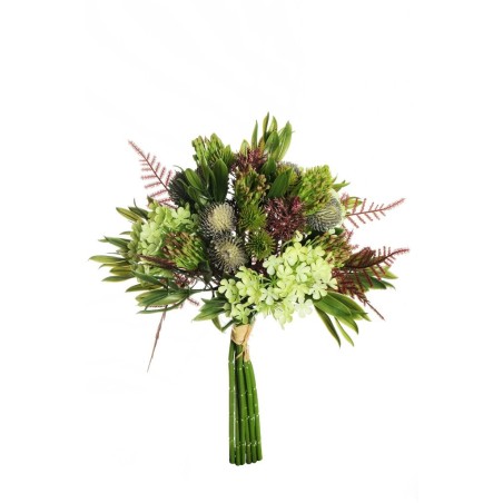 Lot de 12 - Bouquet artificiel avec fleurs boules de neige X6, 33 cm - vert clair 