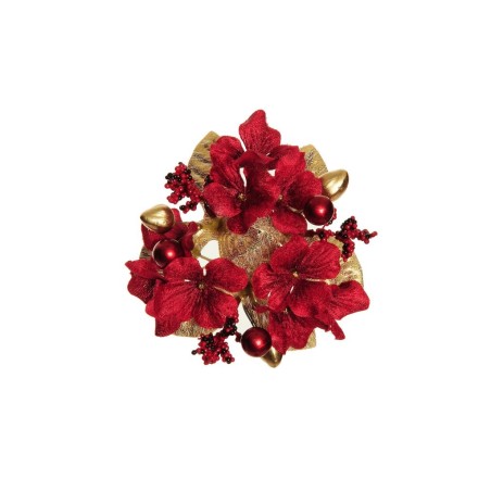 Lot de 24 - Couronne artificielle de bougie hortensia, baies, noix et blé, 12,5 cm - rouge or 