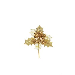 Lot de 48 - Pic artificiel de houx et baies, 14 cm - or 