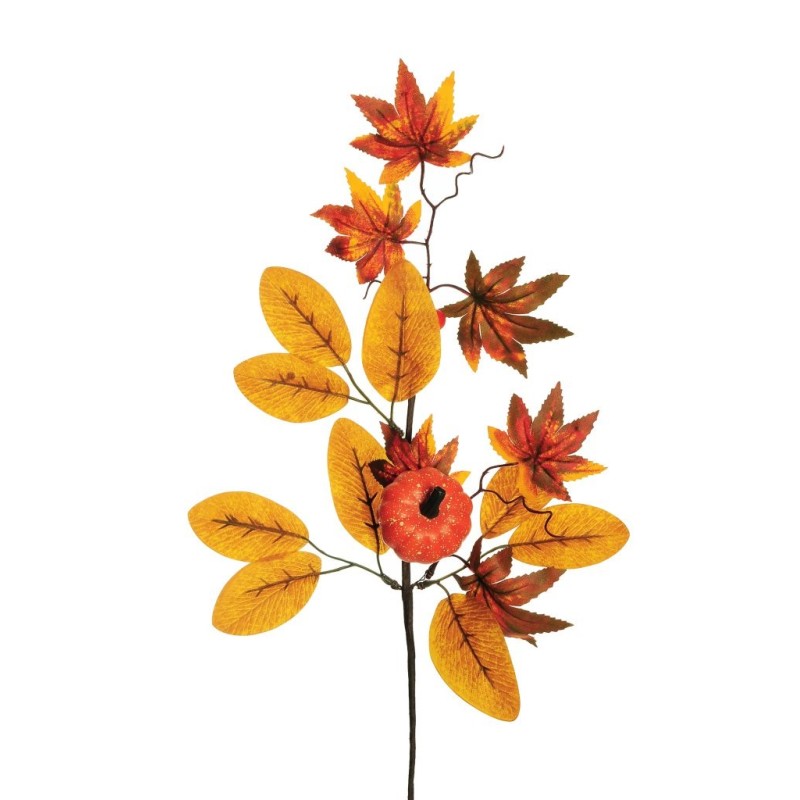 Lot de 18 - Tige artificielle de feuilles d'automne avec citrouille, 66 cm - orange marron 