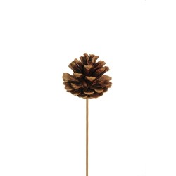 Lot de 144 - Pic artificiel de pomme de pin naturelle sur bâton bois D. 5 cm, 23 cm - marron 
