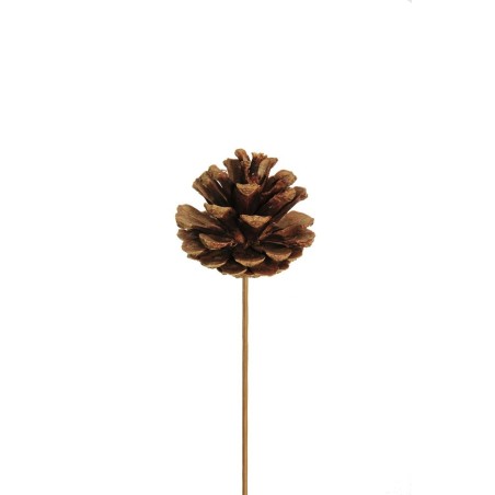Lot de 144 - Pic artificiel de pomme de pin naturelle sur bâton bois D. 5 cm, 23 cm - marron 