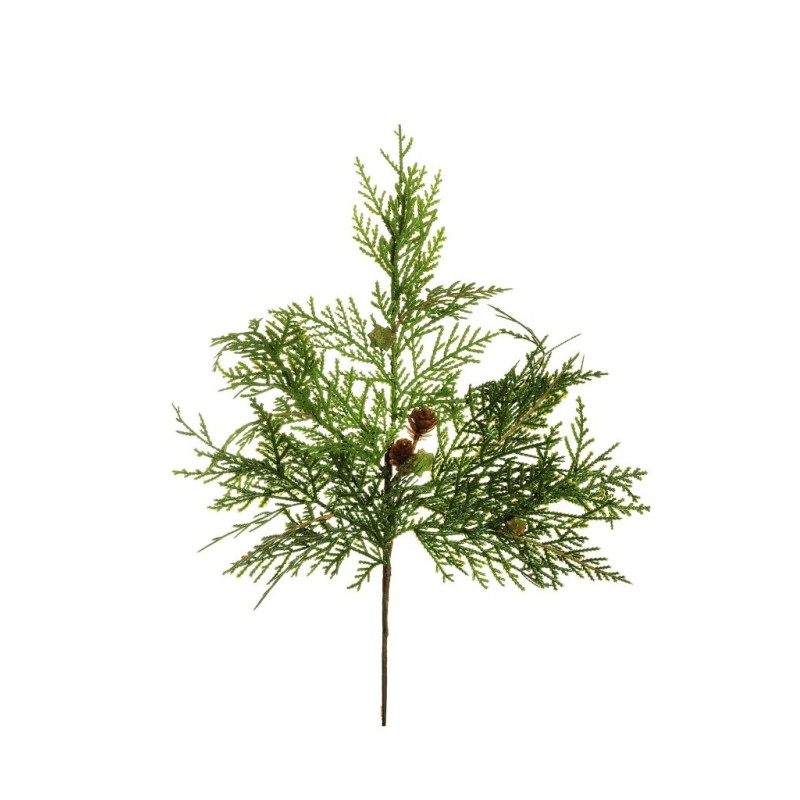 Lot de 24 - Tige artificielle de cyprès caoutchouc avec pommes de pin et baies, 43 cm - vert 