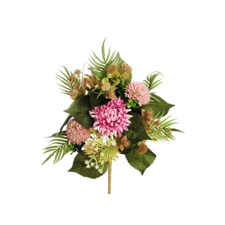 Lot de 8 - Demi-buisson artificiel de chrysanthème araignée et cordyfolium X7, 48 cm - rose 