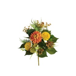 Lot de 8 - Demi-buisson artificiel de chrysanthème araignée et cordyfolium X7, 48 cm - orange jaune 
