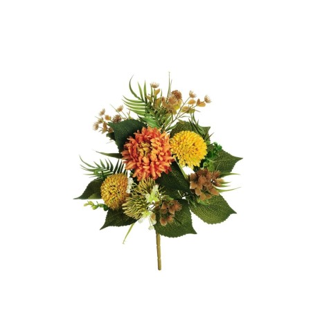 Lot de 8 - Demi-buisson artificiel de chrysanthème araignée et cordyfolium X7, 48 cm - orange jaune 