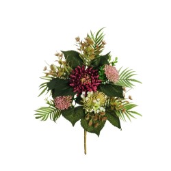 Lot de 8 - Demi-buisson artificiel de chrysanthème araignée et cordyfolium X7, 48 cm - violet foncé mauve 