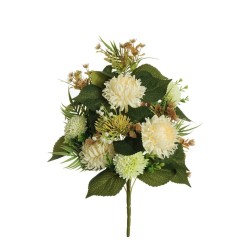 Lot de 6 - Demi-buisson artificiel de chrysanthème araignée et cordyfolium X11, 60 cm - blanc crème 