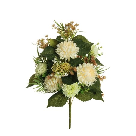Lot de 6 - Demi-buisson artificiel de chrysanthème araignée et cordyfolium X11, 60 cm - blanc crème 