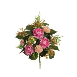 Lot de 6 - Demi-buisson artificiel de chrysanthème araignée et cordyfolium X11, 60 cm - rose 