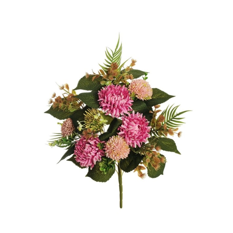 Lot de 6 - Demi-buisson artificiel de chrysanthème araignée et cordyfolium X11, 60 cm - rose 