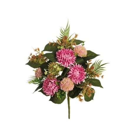 Lot de 6 - Demi-buisson artificiel de chrysanthème araignée et cordyfolium X11, 60 cm - rose 