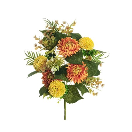Lot de 6 - Demi-buisson artificiel de chrysanthème araignée et cordyfolium X11, 60 cm - orange jaune 