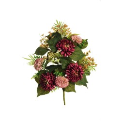 Lot de 6 - Demi-buisson artificiel de chrysanthème araignée et cordyfolium X11, 60 cm - violet foncé mauve 