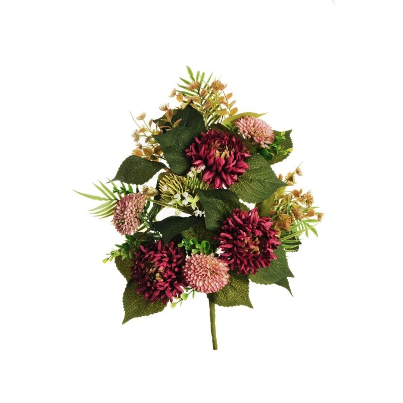Lot de 6 - Demi-buisson artificiel de chrysanthème araignée et cordyfolium X11, 60 cm - violet foncé mauve 