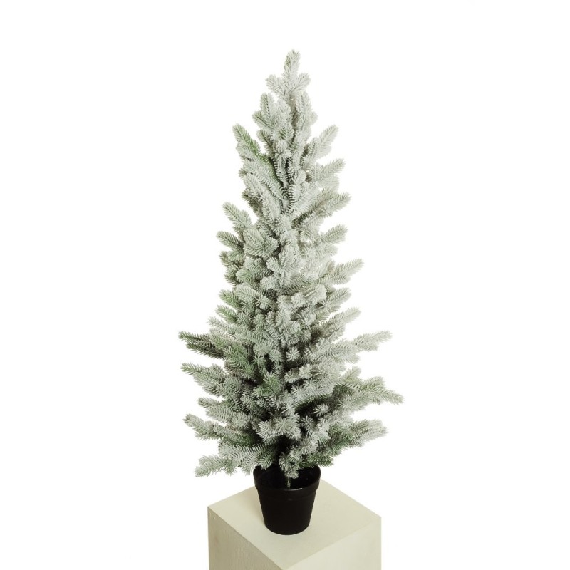 Lot de 2 - Sapin artificiel de Noël enneigé en pot plastique, 105 cm - blanc 