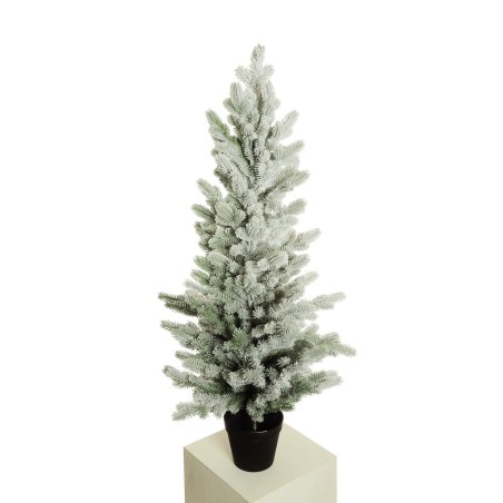 Lot de 2 - Sapin artificiel de Noël enneigé en pot plastique, 105 cm - blanc 