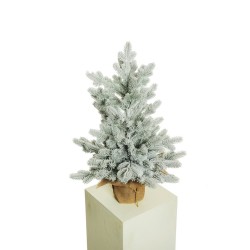 Lot de 2 - Sapin artificiel de Noël enneigé en pot toile de jute, 70 cm - blanc 