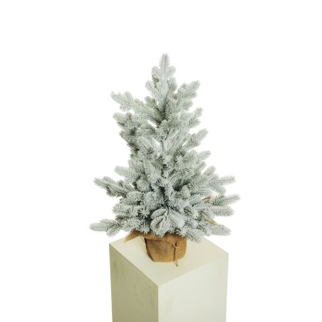 Lot de 2 - Sapin artificiel de Noël enneigé en pot toile de jute, 70 cm - blanc 