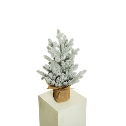 Lot de 4 - Sapin artificiel de Noël enneigé en pot toile de jute, 60 cm - blanc 